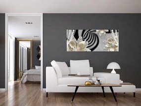 Obraz - 3D zlaté kvety (120x50 cm)