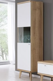 Vysoká vitrína Primo, dub riviera/biela