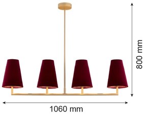 Argon 1829 - Luster na tyči SAFIANO 4xE27/15W/230V vínová