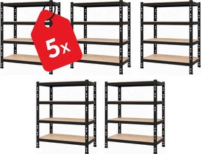 Akcia 5x Regál 168x160x60 cm profesionálny 4-policový, nosnosť 1600 kg - čierny