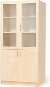 Drevená úložná skriňa THEO s 2 presklenými dverami, 1000x470x2100 mm, breza
