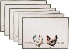 6ks béžové prestieranie so sliepočkami Barnyard Chicken - 48*35 cm