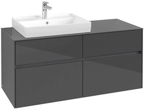 VILLEROY &amp; BOCH Collaro závesná skrinka pod umývadlo na dosku (umývadlo vľavo), 4 zásuvky, 1200 x 500 x 548 mm, Glossy Grey, C08200FP