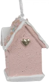Závesná ružová ozdoba perníková chalúpka Gingerbread House - 4*4*6 cm