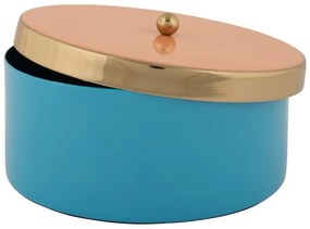 Modrý dekoratívny kovový úložný box ø 16x6 cm Double Funky – PT LIVING