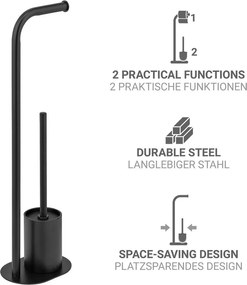 Čierny oceľový stojan na toaletný papier s kefou Levante – Wenko