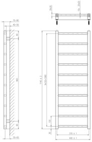 Sapho Sapho, METRO LIGHT vykurovacie teleso 400x1140 mm, čierna matná, IR445TB