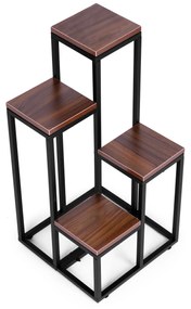 ModernHome Stojan na kvety a dekorácie - 4 police, kovová MDF, tmavý orech