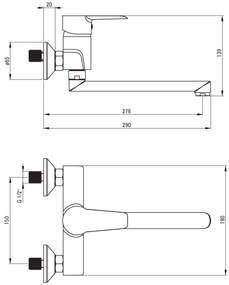 Deante Corio, nástenná drezová batéria 150mm s otočným ramenom 27cm, chrómová, BFC_080M