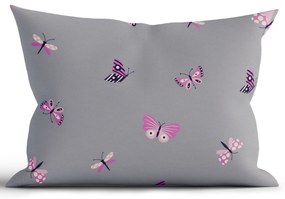 Bavlnená obliečka na vankúš Renforcé 40 × 60 cm - Motýliky tmavo sivé