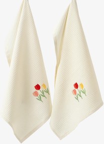 Goldea kuchynská vaflová utierka s výšivkou - tulipány na krémovom 50 x 70 cm
