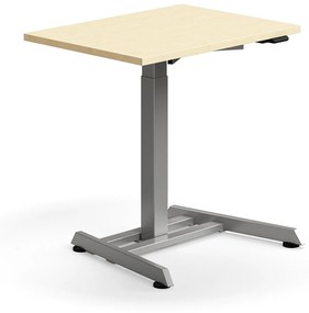 Výškovo nastaviteľný stôl QBUS, s centrálnou nohou, 800x600 mm, strieborný rám, breza