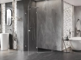 Mexen Lunar, päťuholníkový sprchový kút naklápací doľava 100 x 80 cm, 8mm číre sklo, oceľový profil, 831-100L-080P-97-00-L