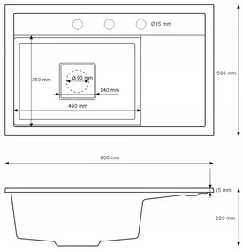 Gamma Quadro 8151, 1-komorový granitový drez 800x500x220 mm, čierna škvrnitá, GMA-ZLE000185