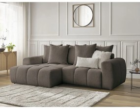 Hnedá rozkladacia/s úložným priestorom rohová pohovka z textílie buklé (ľavý roh/s leňoškou) Roxelane – Bobochic Paris