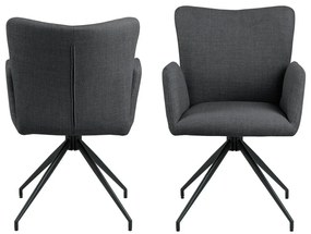 Tmavosivé čalúnené jedálenské kreslá v súprave s podrúčkami 2 ks Laura – Actona
