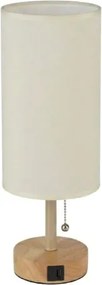 BRILAGI - Stolová lampa s USB portom TABLON 1xE27/25W/230V dub/béžová/krémová