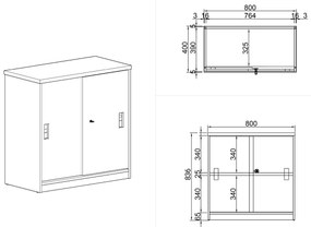 Zasúvacia skriňa ARRISTO LUX, 800 x 400 x 836 mm, orech