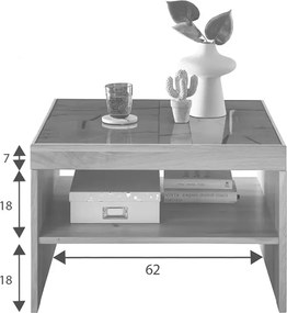 Drevený konferenčný stolík so sklom a poličkou 66x66x43cm