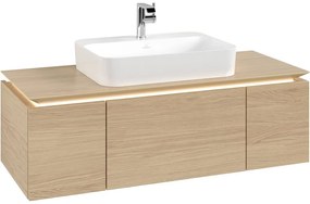 VILLEROY &amp; BOCH Legato závesná skrinka pod umývadlo na dosku (umývadlo v strede), 3 zásuvky, s LED osvetlením, 1200 x 500 x 380 mm, Nordic Oak, B757L0VJ