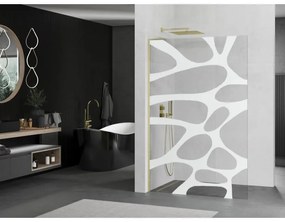Mexen Kioto L, sprchová zástena Walk-In 90 x 200 cm, 8mm číre sklo biely vzor, zlatý matný profil, 800-090-103-55-97