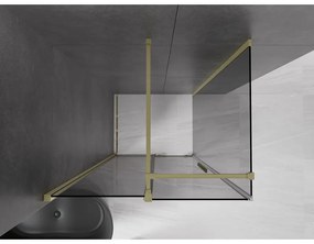 Mexen Velar, sprchový kút s posuvnými dverami 140 x 90 cm, 8mm šedé sklo, zlatá matná, 871-140-090-41-55
