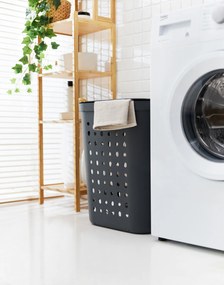 2. akosť - Kôš na špinavú bielizeň, na zber špinavého oblečenia, JONA, 55 l, biely (prasknutý plast okolo pántov)