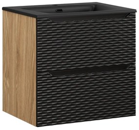 Závěsná skříňka Ocean Sky se zápustným umyvadlem 60 cm černá/dub olejovaný