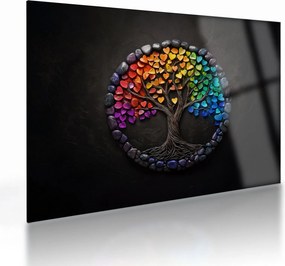 Sklenený obraz – Strom plný farebných sŕdc (70x50 cm)