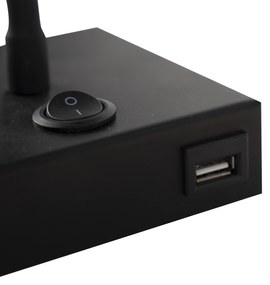 Moderná flexibilná nástenná lampa USB čierna - Zeno