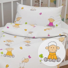 Biante Detské bavlnené posteľné obliečky do postieľky Sandra SA-728 Veselé ovečky na bielom Do postieľky 90x140 a 50x70 cm