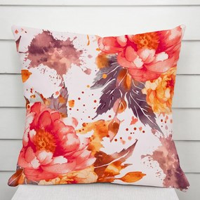 Biante Bavlnená obliečka na vankúš Sandra SA-600 Veľké červeno-ružovo-oranžové kvety pivonky na bielom 50 x 60 cm