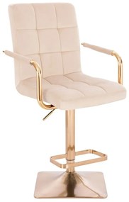 LuxuryForm DESIGN Barová stolička VERONA GOLD VELUR na zlatej hranatej podstave - krémová