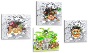 Set obrazov džungľa plná zvierat Varianta: 4x 60x60
