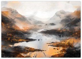 Sklenený obraz - Maľba horskej krajiny (70x50 cm)