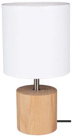 Stolová lampa TRONGO ROUND, 1xMax.25W, biele textilné tienidlo, olejovaný dub