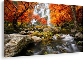Obraz - Vodopády v oranžovom lese (90x60 cm)