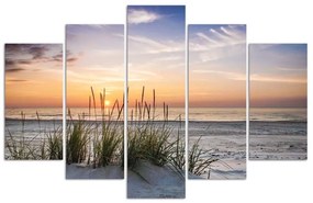 Obraz na plátně pětidílný Západ slunce na mořské pláži - 200x100 cm