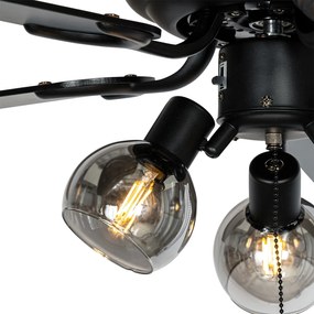 Stropný ventilátor čierny s drevenou potlačou 107,5 cm 3-svetlá s ťahovým spínačom - Mistral Vidro