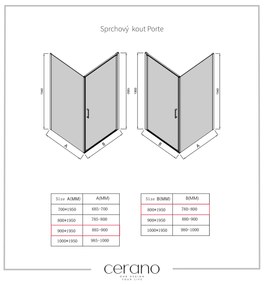 Cerano Porte, 1-krídlový sprchovací kút 80x90 cm, 8mm číre sklo, čierny profil, CER-CER-413552