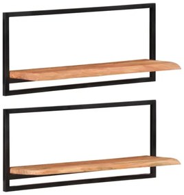 vidaXL Nástenné police 2 ks 80x25x35 cm akáciový masív a oceľ-