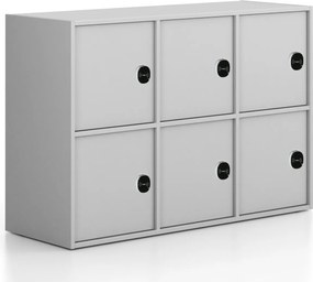 Kancelárska skriňa FRAME, nízka, 6x dvere, 1299 x 450 x 881 mm, RFID zámok, sivá