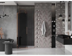 Mexen Velar L, posuvné sprchové dvere do otvoru 120 cm, 8mm šedé sklo, ružové zlato, 871-120-003-41-60