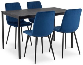 Jedálenský set 1 + 4, čierny stôl RAMOD 100x60 cm + modrá stolička LAVA s čiernymi nohami