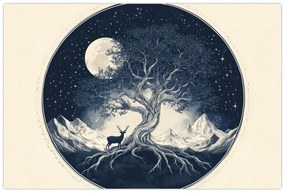 Obraz – Magický strom s jeleňom I. (90x60 cm)