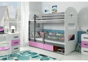 Detská poschodová posteľ DOMINIK s úložným priestorom 80x190 cm - grafit Ružová