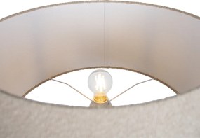 Stojacia lampa na trojnožke drevená s béžovým tienidlom z teddy látky 50 cm - Lou