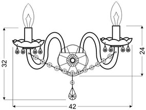 Candellux Zlaté krištáľové nástenné svietidlo Maria Teresa pre žiarovku 2x E14 22-94592