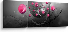 Obraz ružových abstraktných gulí (s hodinami) (90x30 cm)