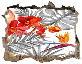 Díra 3D fototapeta nálepka Plameniaky a kvety nd-k-115695348